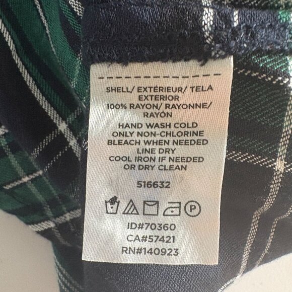 Loft Top Womens Size M Blue Green Plaid Long Sleeve Mock Neck Academia Preppy - Picture 10 of 10